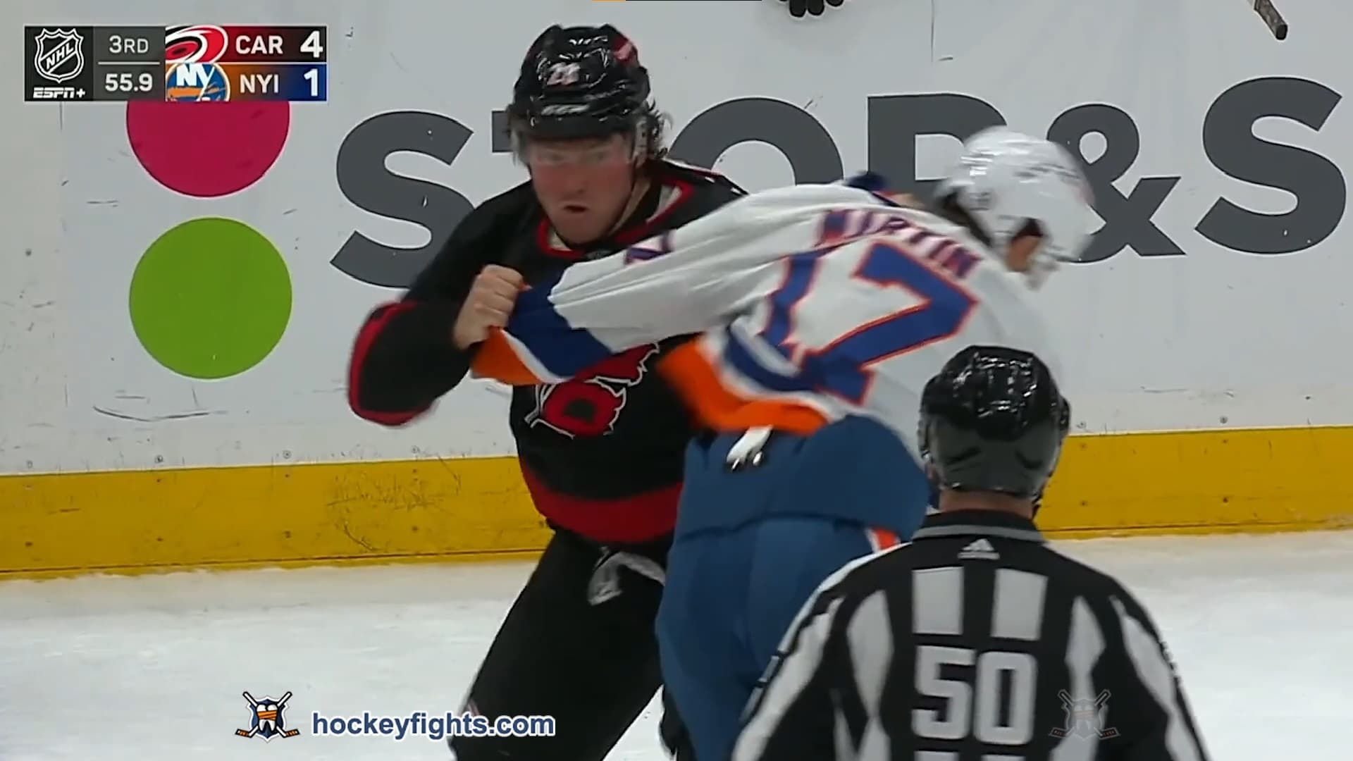 B. Lemieux (CAR) vs. M. Martin (NYI)