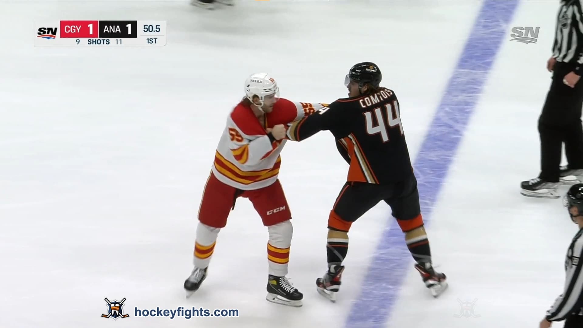 N. Hanifin (CGY) vs. M. Comtois (ANA)